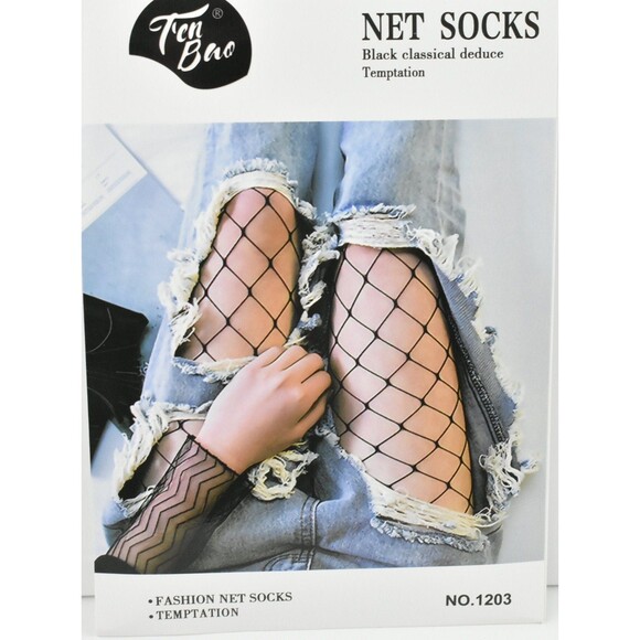 Ladies Fishnet Tights Socks with Large Diamond Shape - Black Fishnet Pantyhose - Picture 2 of 4